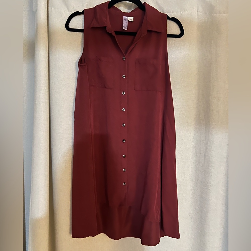 Burgundy sleeveless shirt dress- size XS